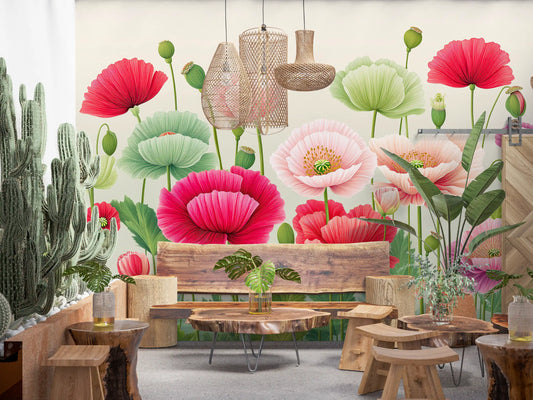 Ethereal Poppy Field Meadow Wall Mural