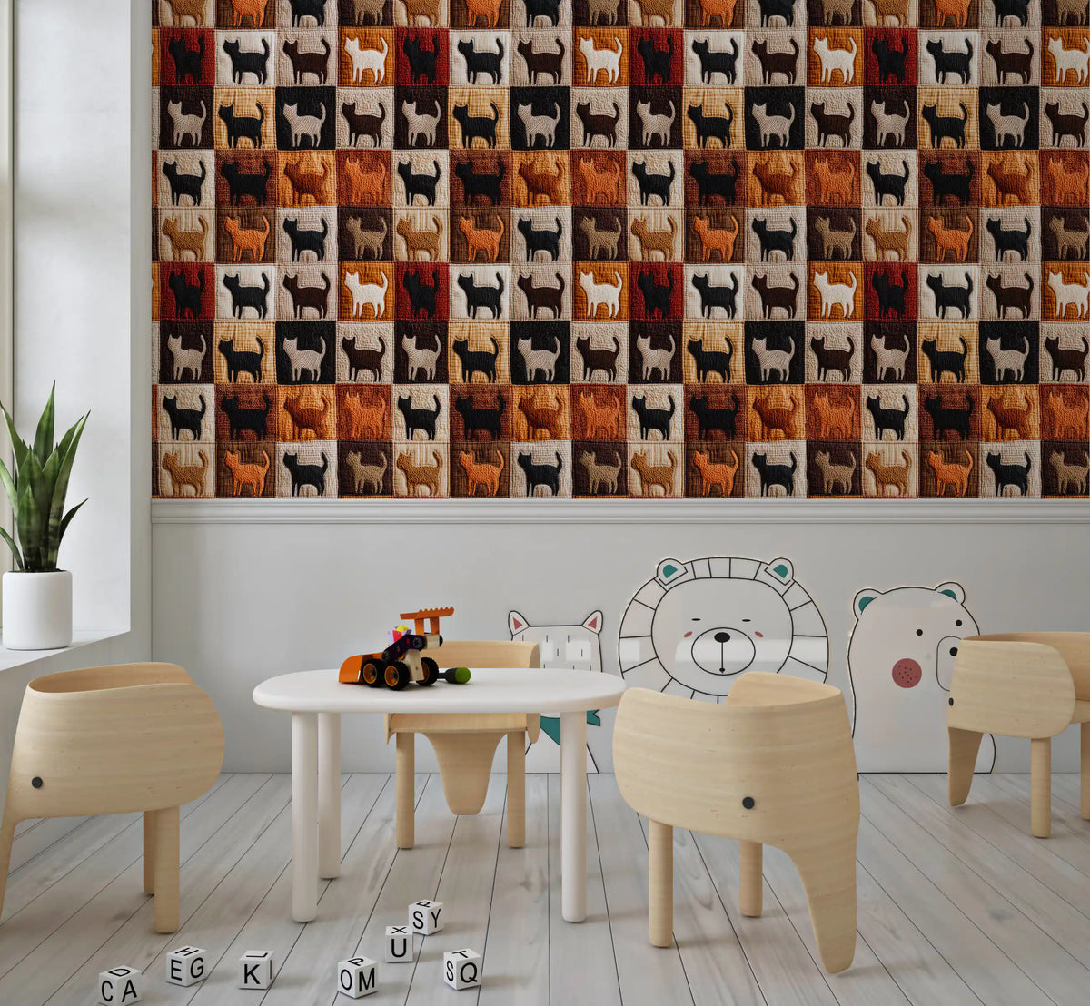 Feline Quilt Grid Wallpaper⁠