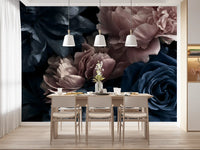 Midnight Peony and Rose Bloom Wall Mural