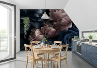 Midnight Peony and Rose Bloom Wall Mural