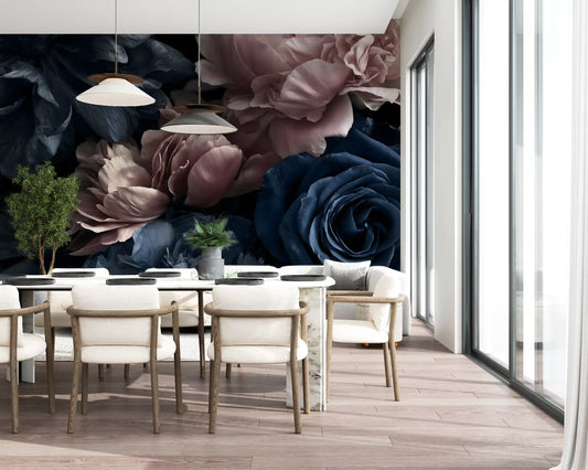 Midnight Peony and Rose Bloom Wall Mural