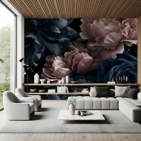 Midnight Peony and Rose Bloom Wall Mural