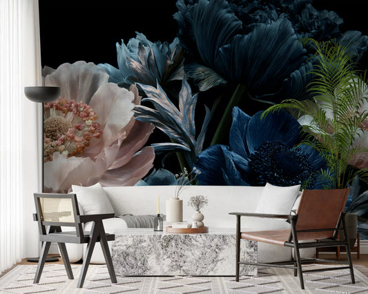 Midnight Peony Bouquet Wall Mural
