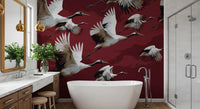 Crimson Flight of Cranes Wall Mural
