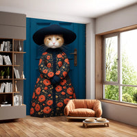 Royal Feline in Poppy Print Attire Wall Mural