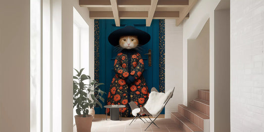 Royal Feline in Poppy Print Attire Wall Mural