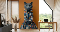 Sophisticated Feline in Floral Finery Wall Mural