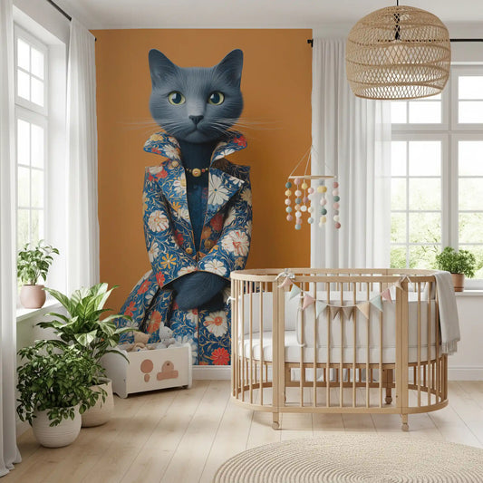 Sophisticated Feline in Floral Finery Wall Mural
