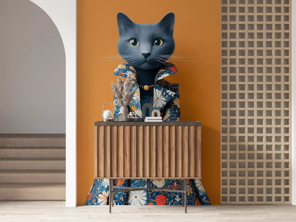 Sophisticated Feline in Floral Finery Wall Mural