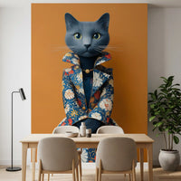Sophisticated Feline in Floral Finery Wall Mural