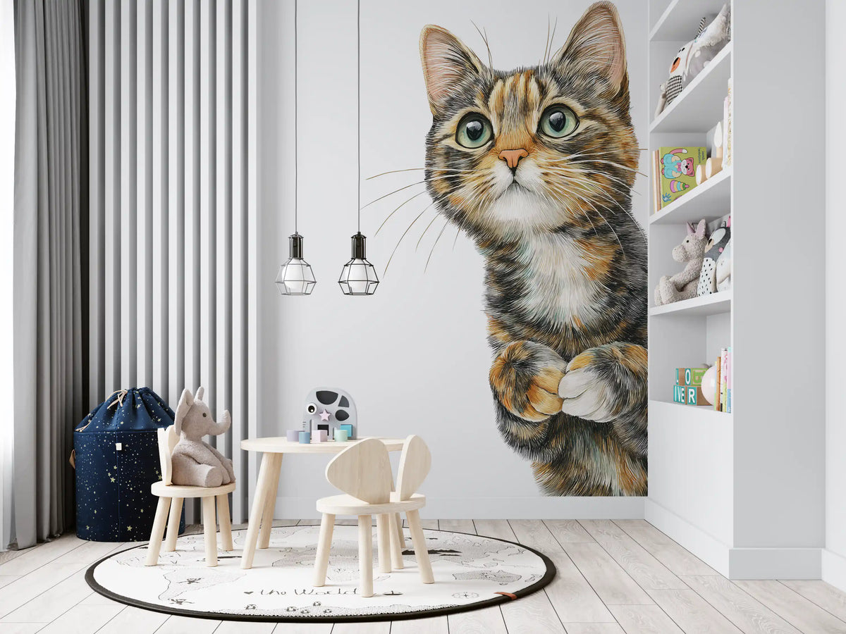 Curious Cat Illustration Wall Mural