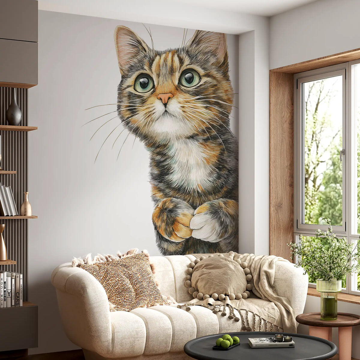 Curious Cat Illustration Wall Mural