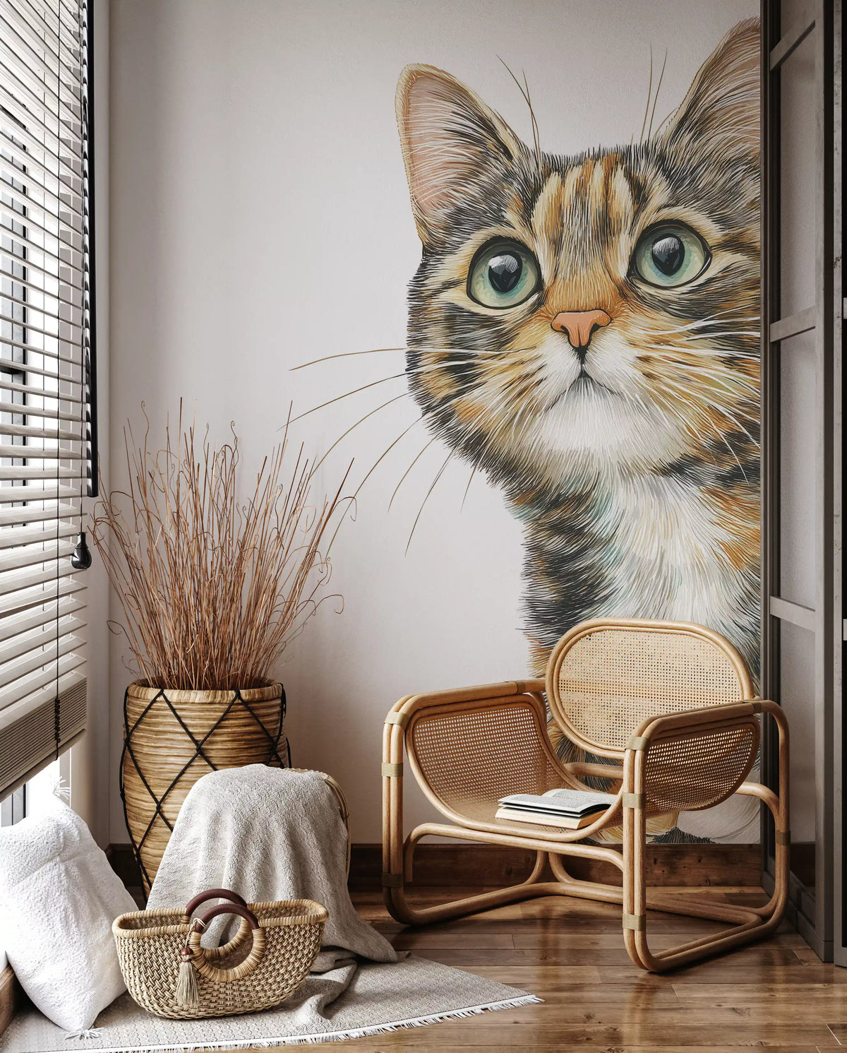Curious Cat Illustration Wall Mural