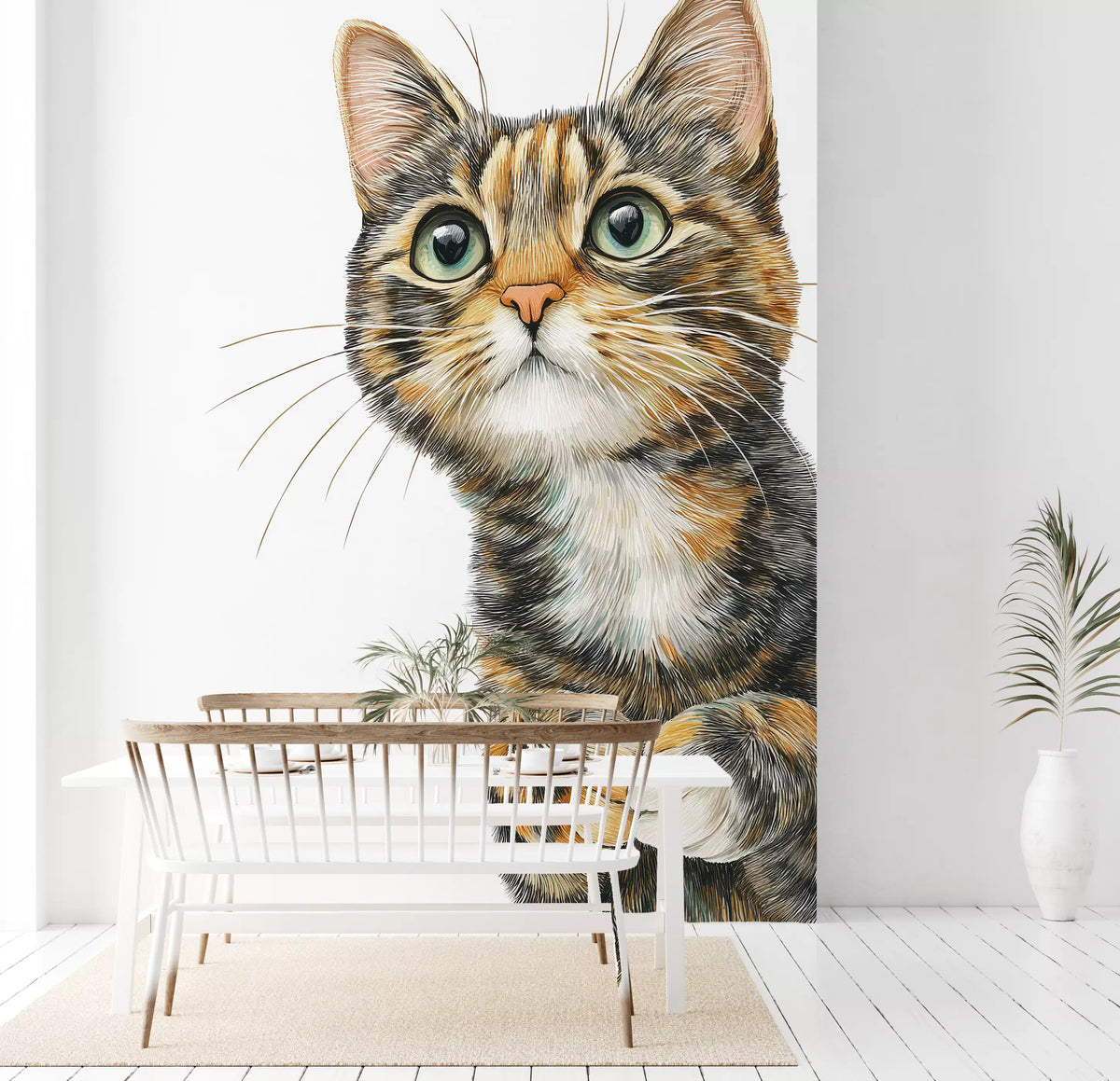 Curious Cat Illustration Wall Mural