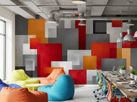 Geometric Red and Grey Block Composition Wall Mural