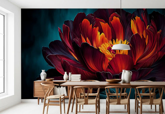 Fiery Crimson Peony Bloom Wall Mural