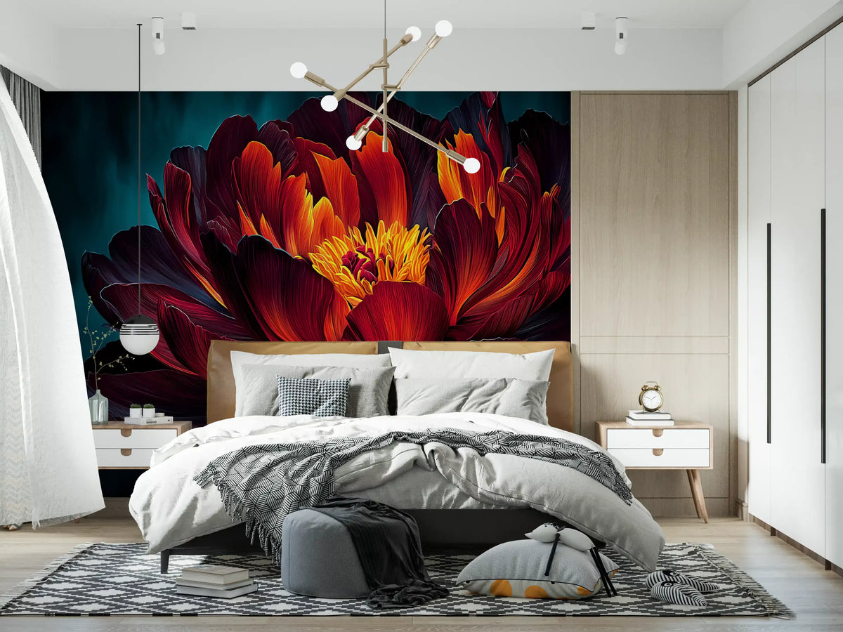 Fiery Crimson Peony Bloom Wall Mural