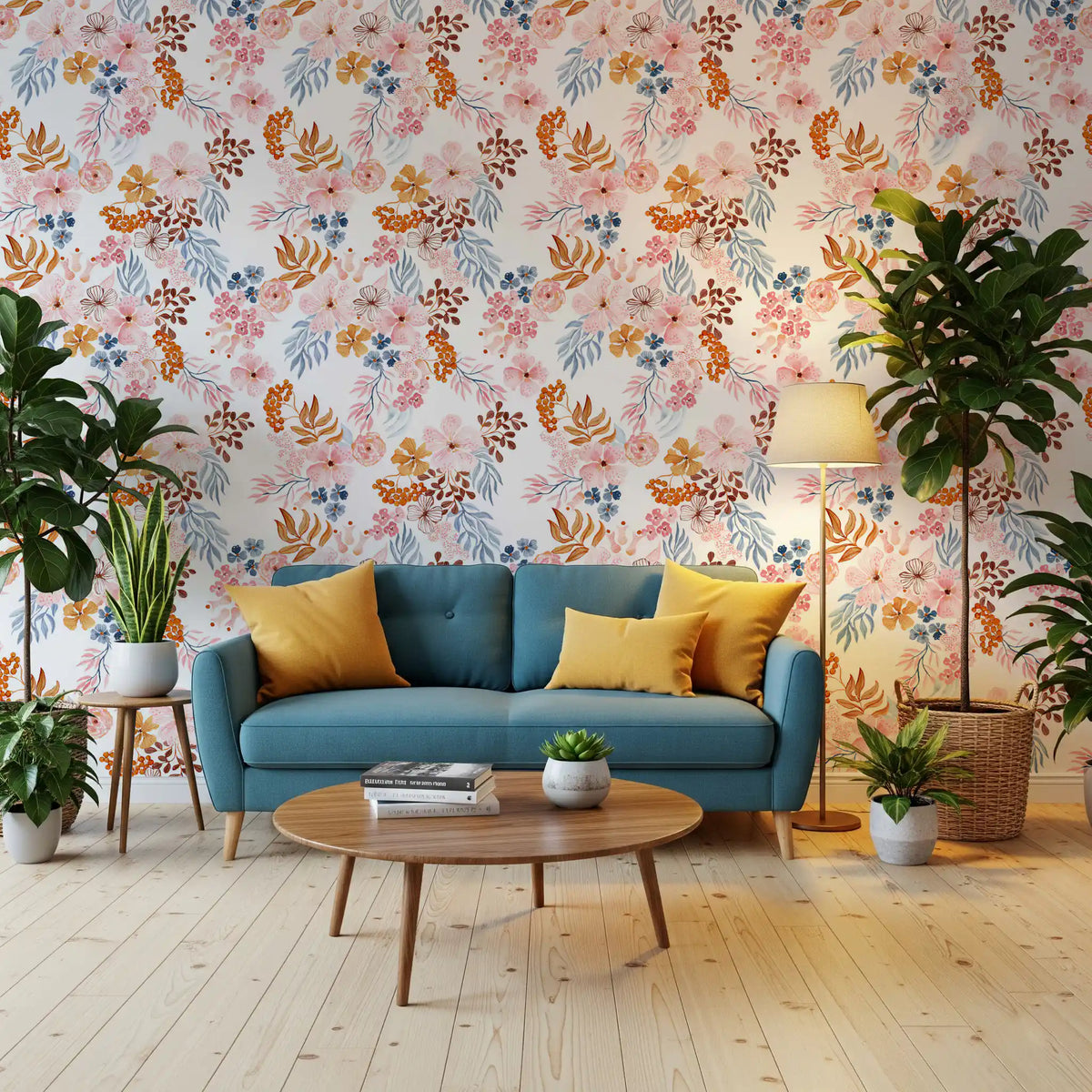 Whimsical Blush and Copper Flora Wallpaper⁠
