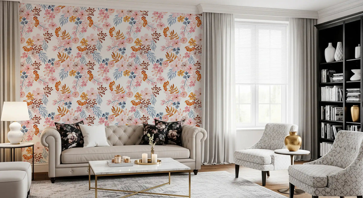 Whimsical Blush and Copper Flora Wallpaper⁠