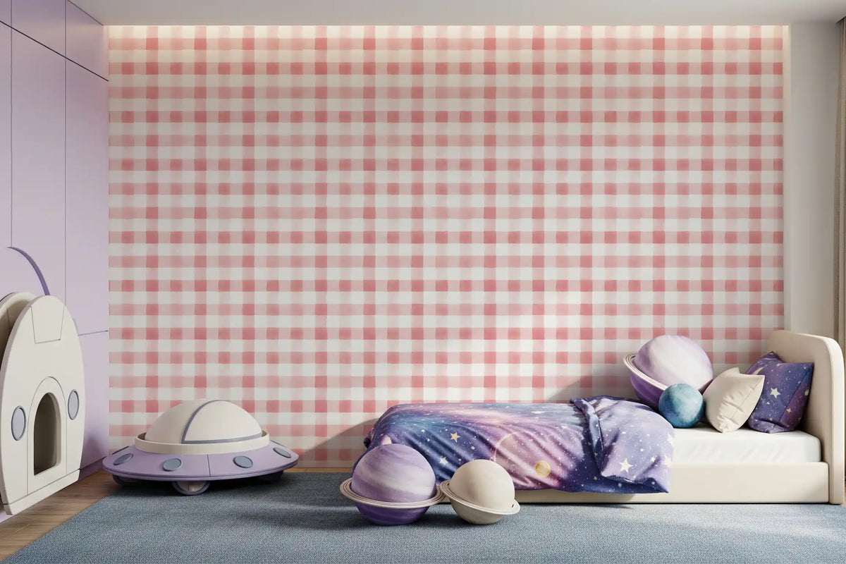 Blush Checked Grid Art Wallpaper⁠