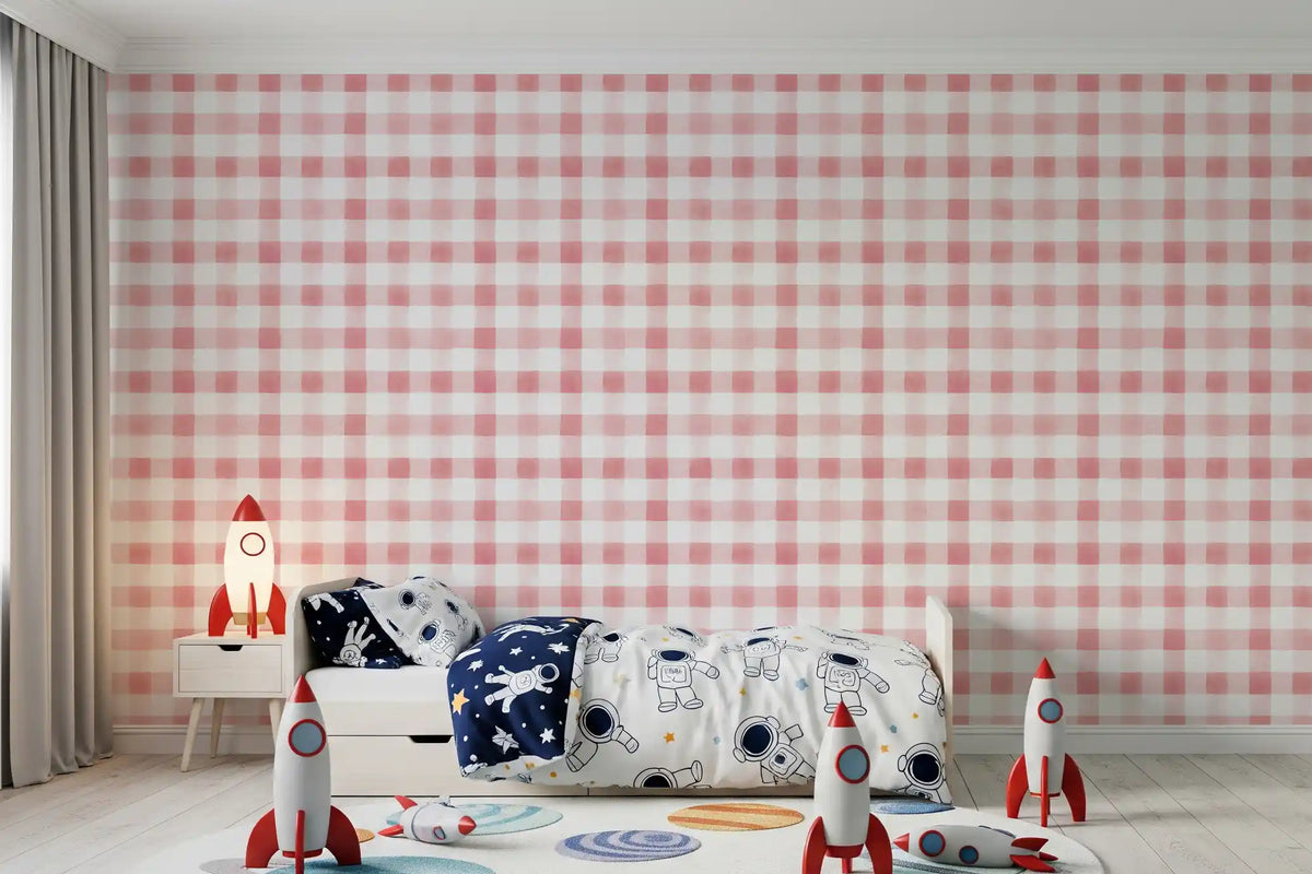 Blush Checked Grid Art Wallpaper⁠