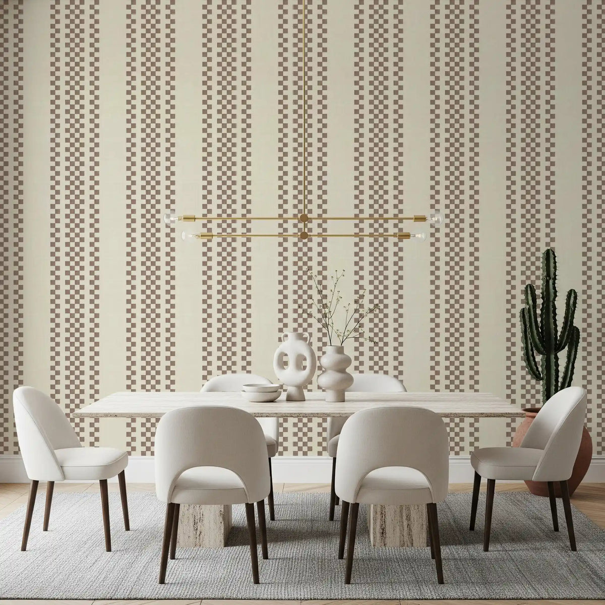 Ticking Checker Stripes - Chocolate Wallpaper⁠