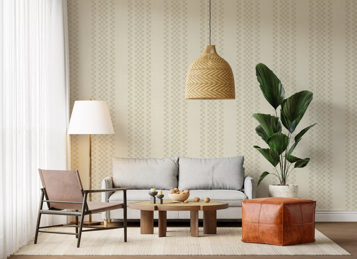 Ticking Checker Stripes - Cream Wallpaper⁠