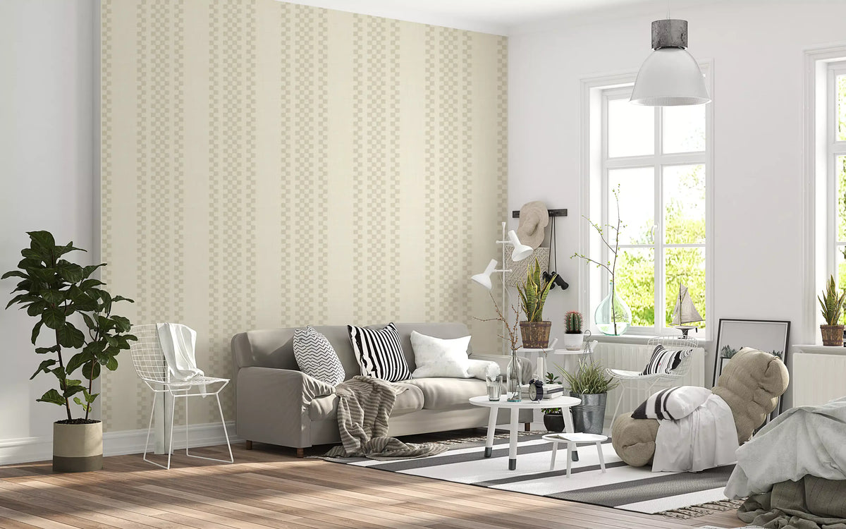 Ticking Checker Stripes - Cream Wallpaper⁠