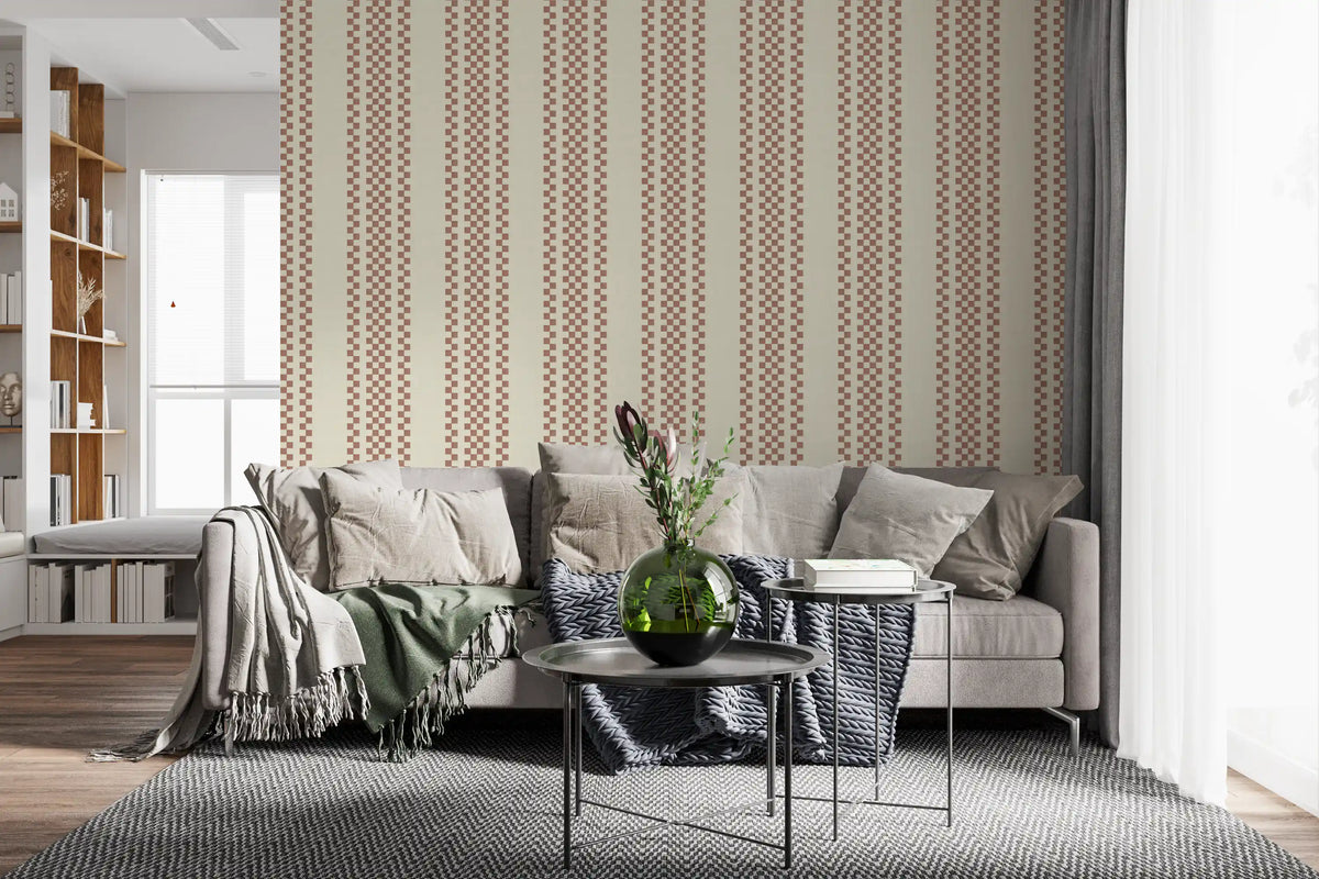 Ticking Checker Stripes - Terracotta Wallpaper⁠
