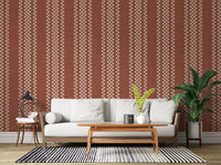 Ticking Checker Stripes - Terracotta Canvas Wallpaper⁠