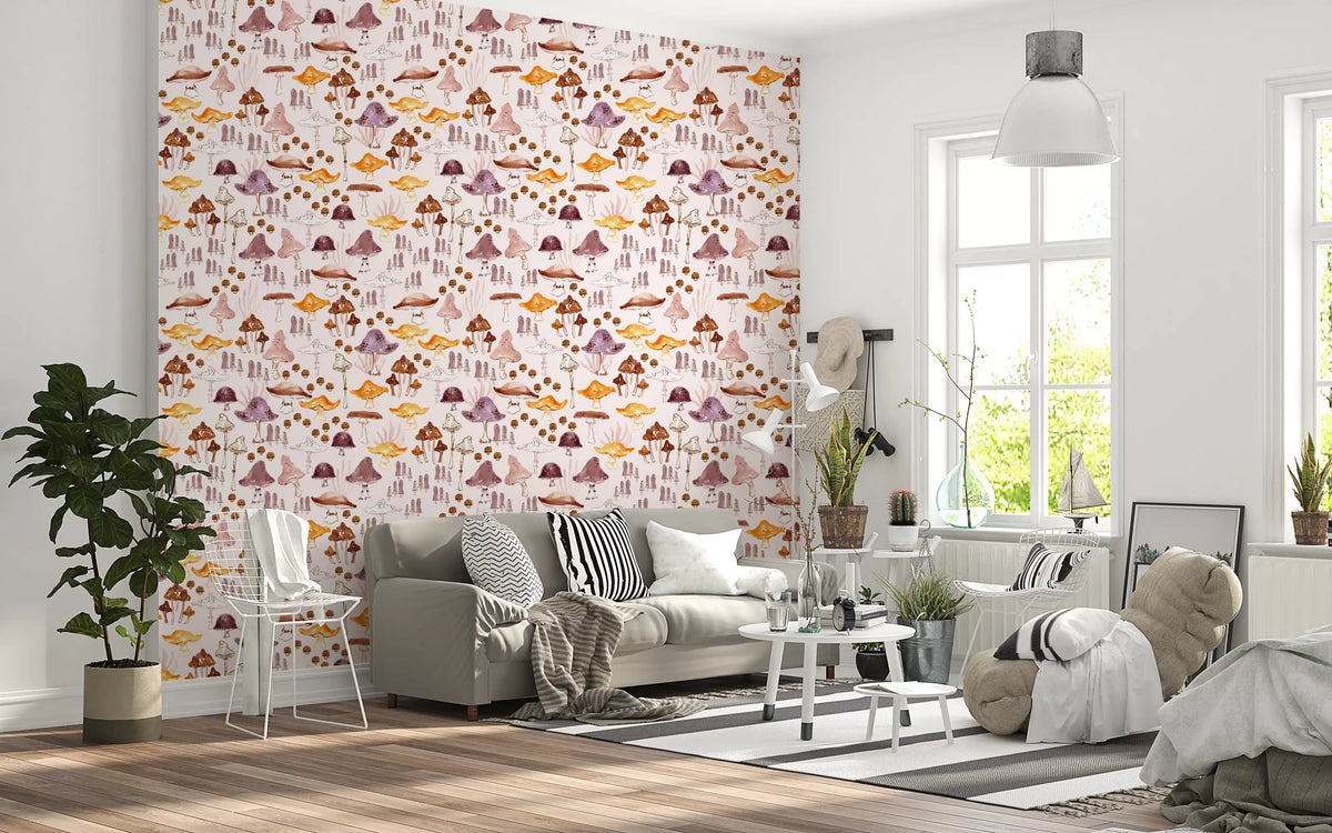 Watercolor Woodland Mushroom Pattern Wallpaper⁠