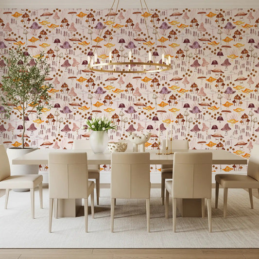 Watercolor Woodland Mushroom Pattern Wallpaper⁠