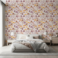Watercolor Woodland Mushroom Pattern Wallpaper⁠