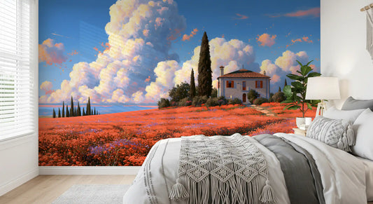 Tuscan Poppy Meadow Villa Wall Mural