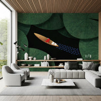 Lone Traveler Amidst Green Lily Pads Wall Mural