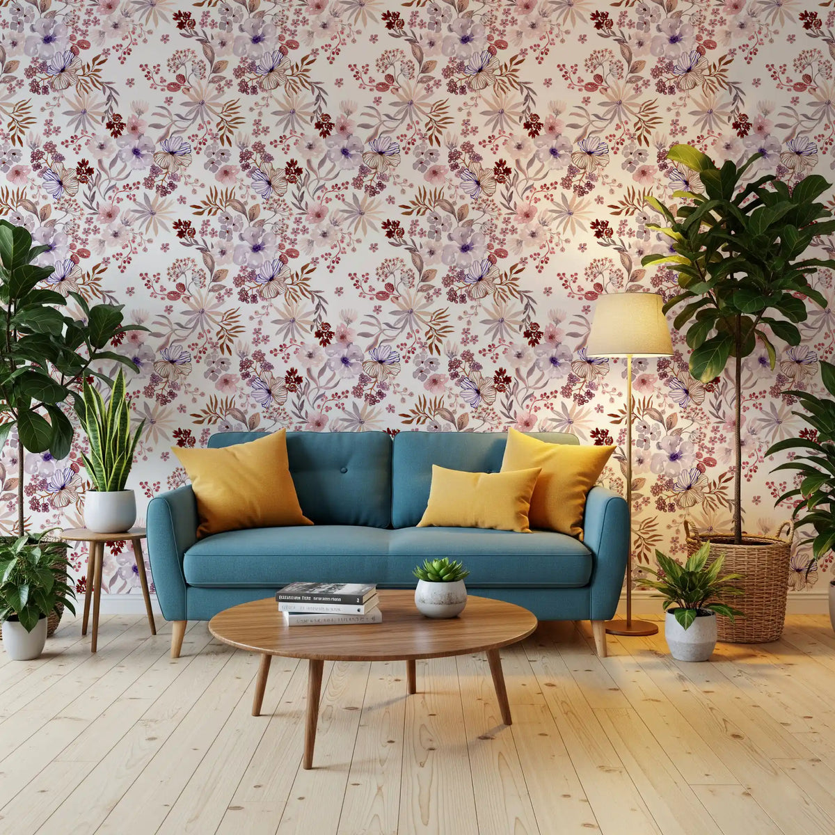 Boho Mauve Botanical Sketch Wallpaper⁠