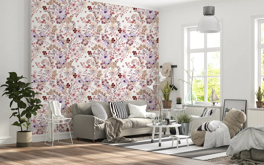 Boho Mauve Botanical Sketch Wallpaper⁠