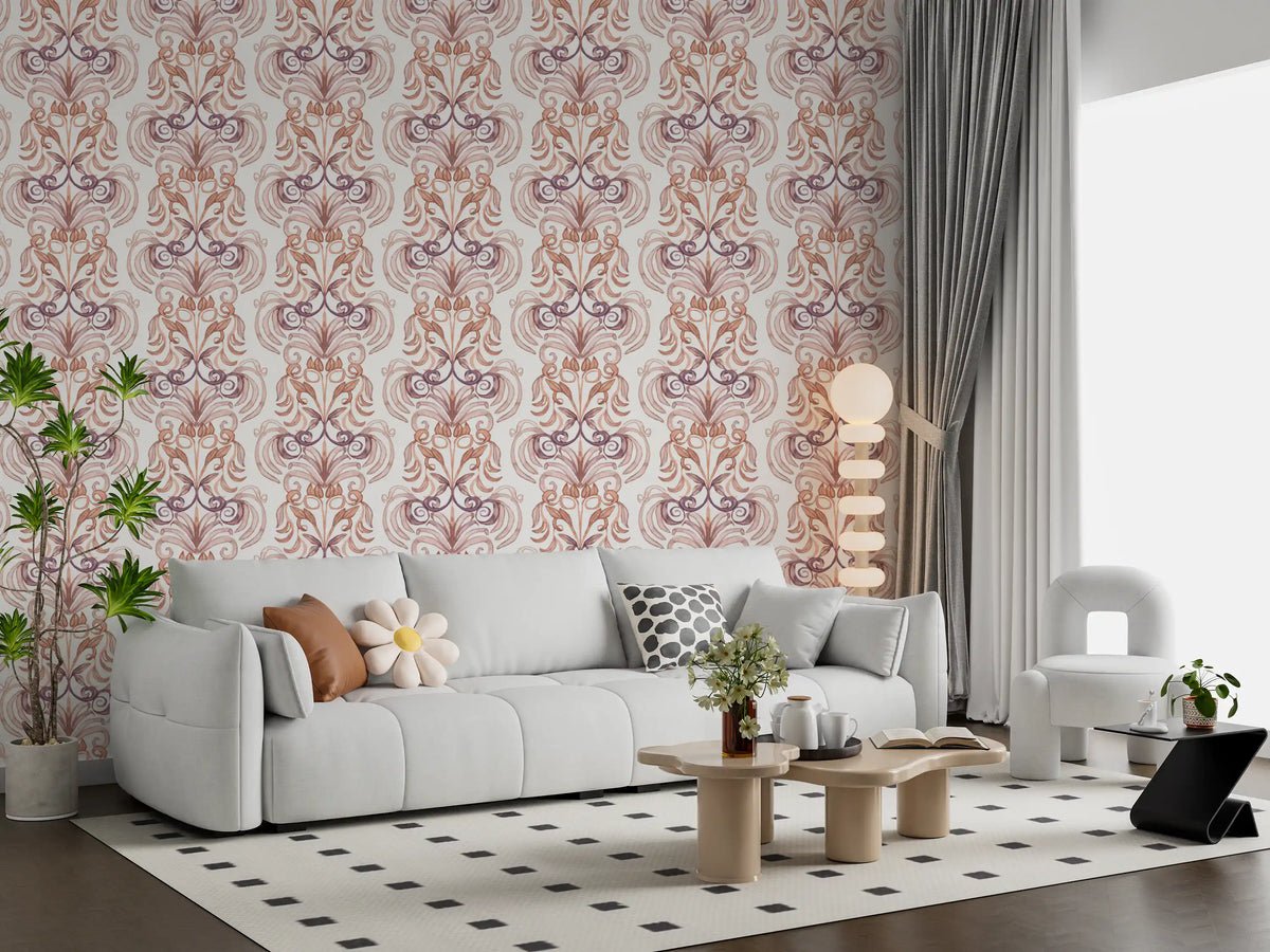 Soft Watercolor Damask Swirls Wallpaper⁠