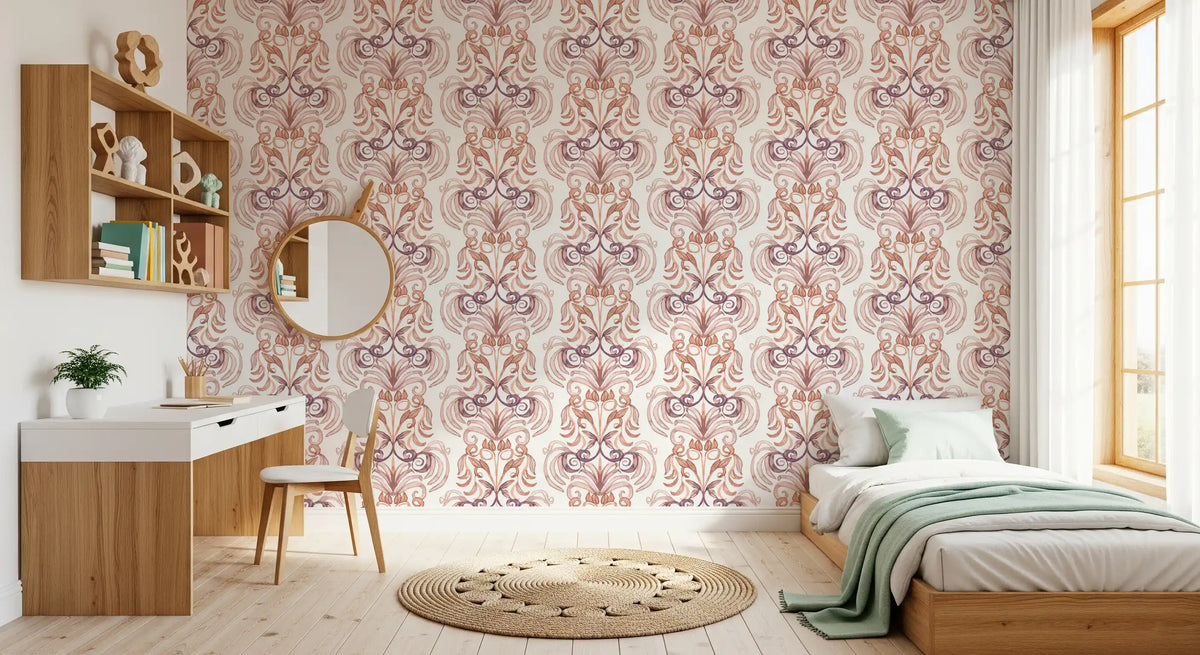 Soft Watercolor Damask Swirls Wallpaper⁠