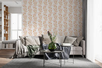 Watercolor Blush and Copper Vine Trailing Floral Wallpaper⁠