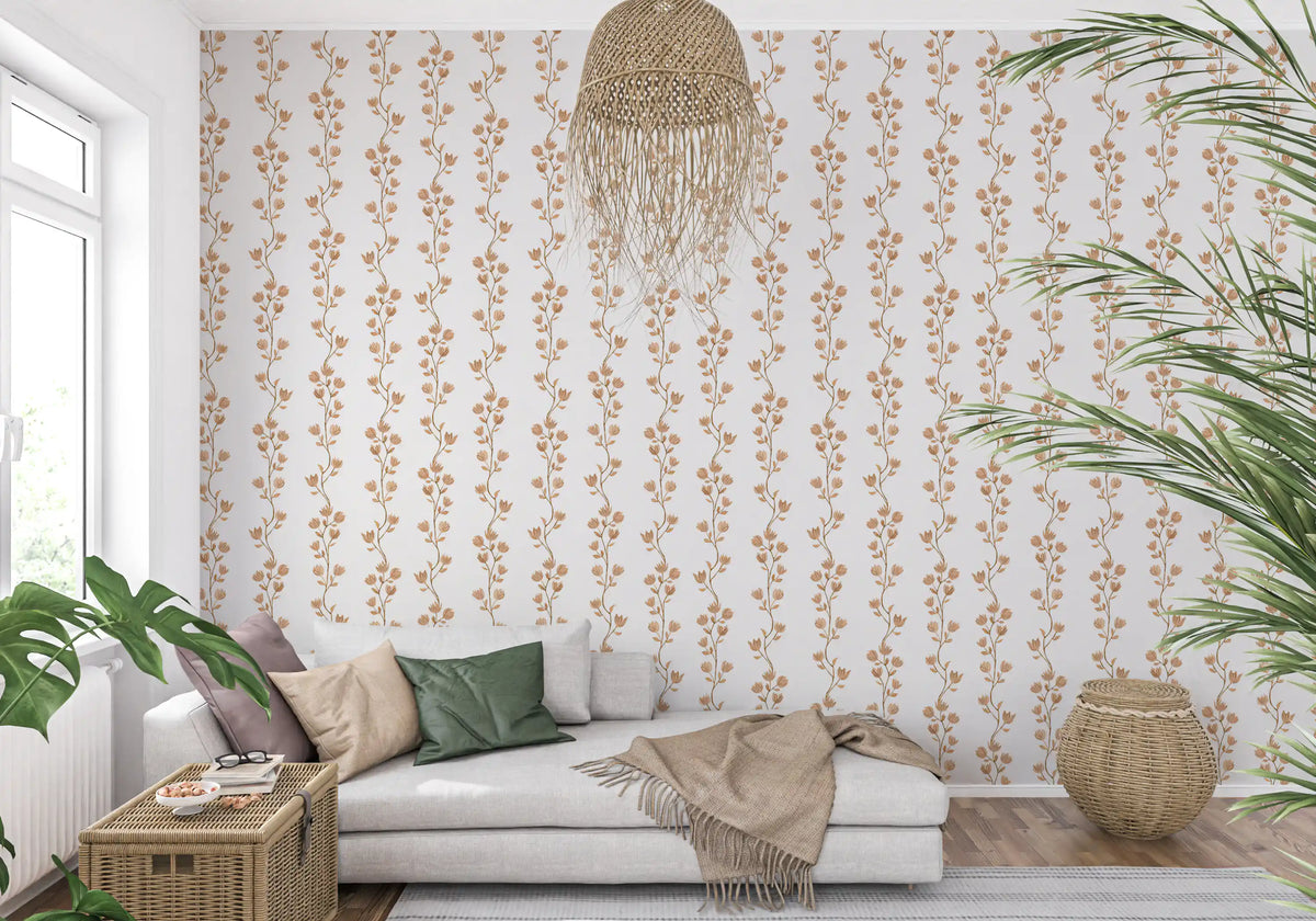 Serene Beige Botanical Vines Wallpaper⁠