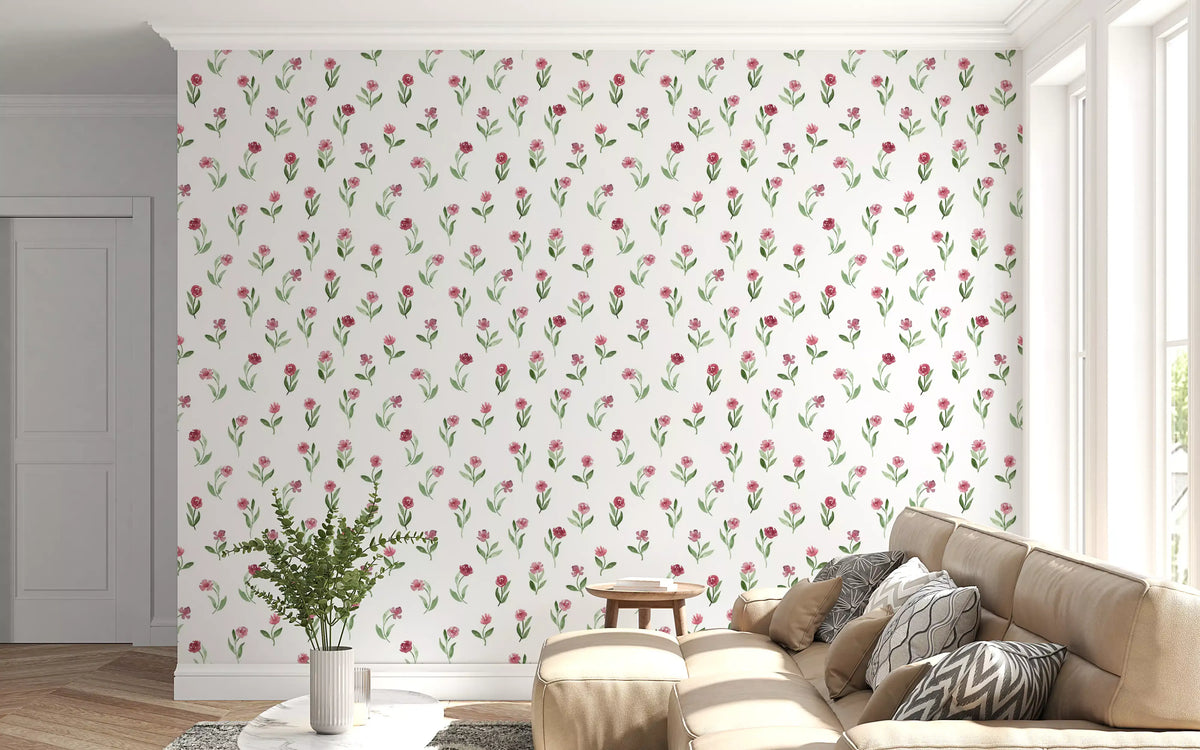 Minimalist Botanical Rose Sprigs Wallpaper⁠