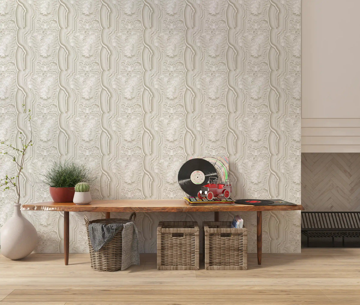 Serene Linear Texture in Cream Wallpaper⁠
