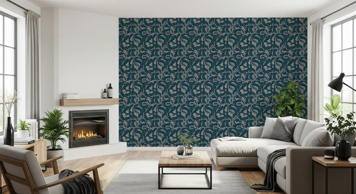 Textured Teal Waves Wallpaper⁠