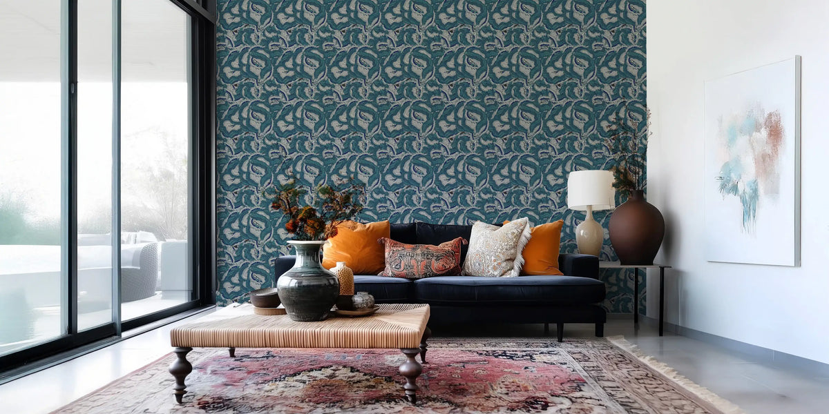 Textured Teal Waves Wallpaper⁠