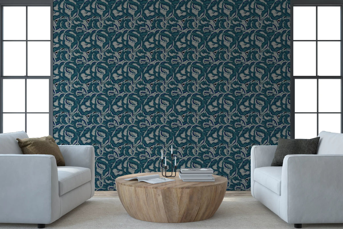 Textured Teal Waves Wallpaper⁠