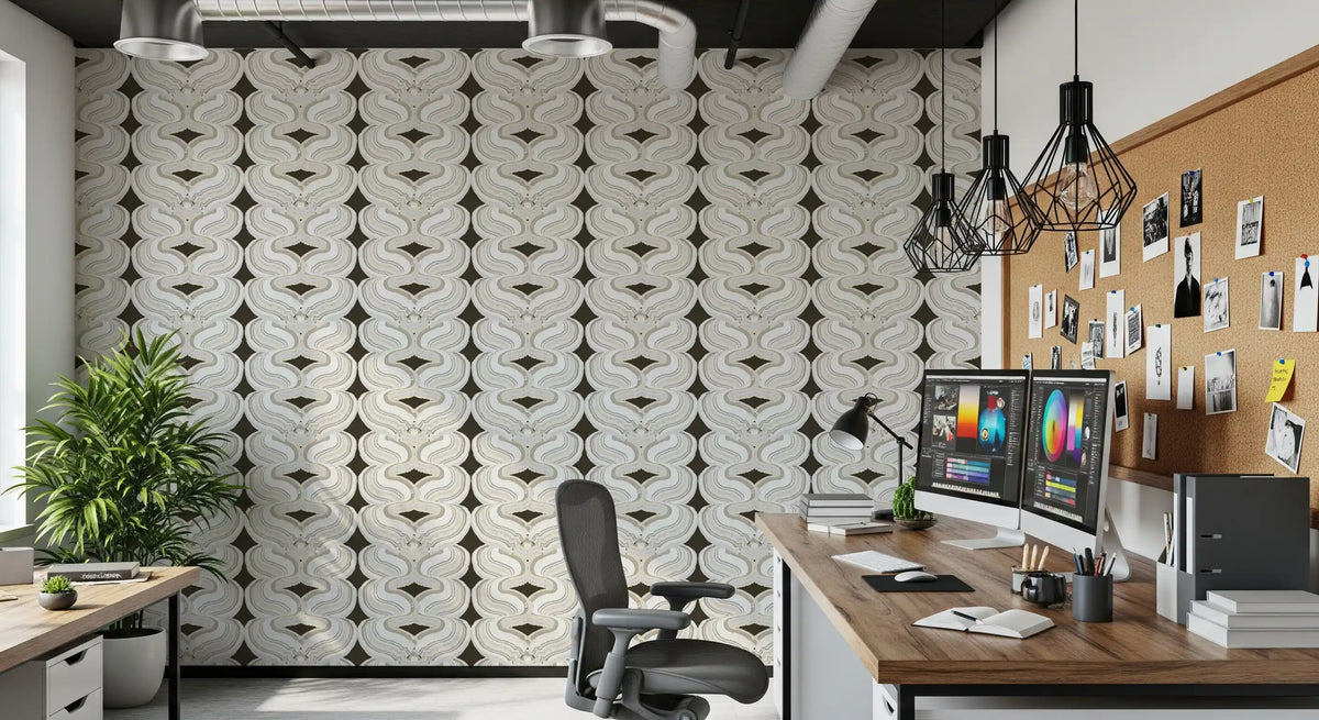 Modern Geometric Ribbon Waves Wallpaper⁠