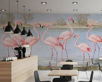 Flamingo Oasis Riverside Scene Wall Mural