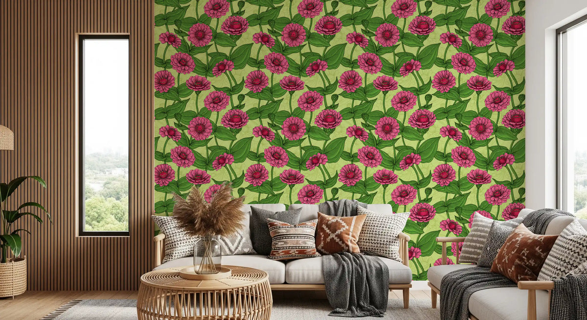 Garden Zinnia Botanical Illustration Wallpaper⁠