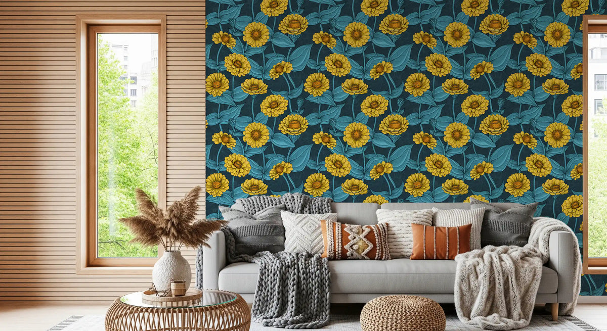 Yellow zinnia garden botanical Wallpaper⁠